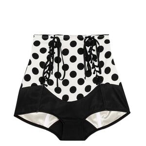 Dolce & Gabbana High-Waist Polka Dot Lace-Up Shorts - Black & White